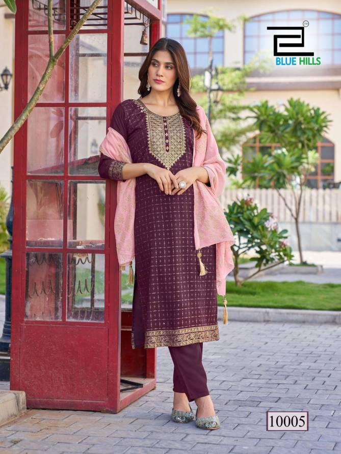 Royal Touch Vol 10 Nx By Blue Hills Rayon Foil Printed Kurti With Bottom Dupatta Wholesale Online
